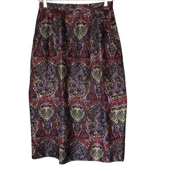 Vtg 70's 80's Silk Skirt Baroque Paisley Colorful Pencil Retro Goth Bohemian - Picture 3 of 10